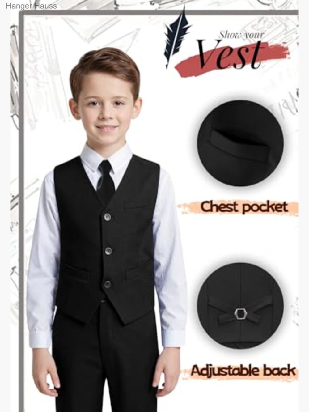 Kids 4-Piece Suit Set with Vest, Pants, Shirt & Tie - Picture 4 of 6